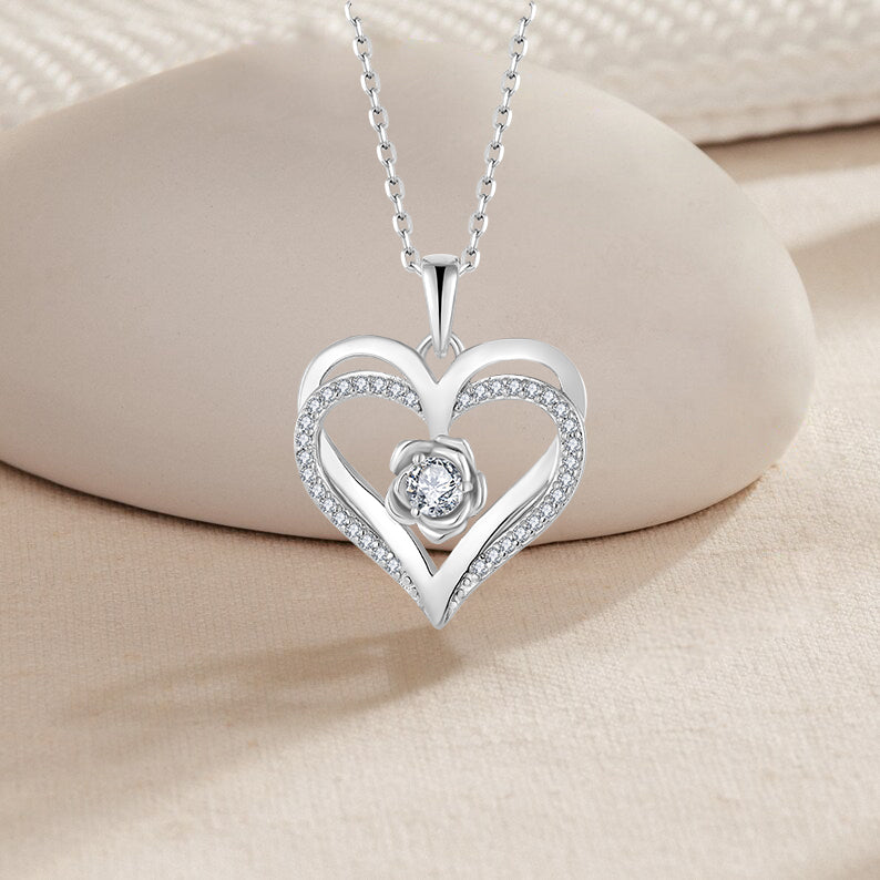 Dainty Heart Necklace for Women – 925 Silver & Zircon Pendant